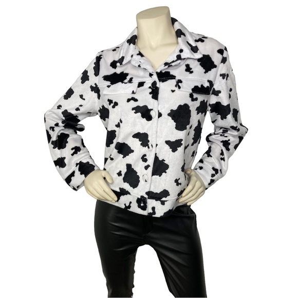 STEVEN ROSS Vintage Cow Print Faux Fur Button Down Shacket Jacket Blazer, M - Picture 5 of 16